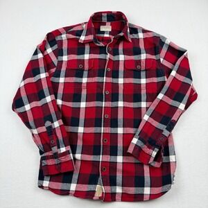 Jachs Heavyweight Men Red Plaid Flannel Button Up Shirt Sz M Cotton Long Sleeve